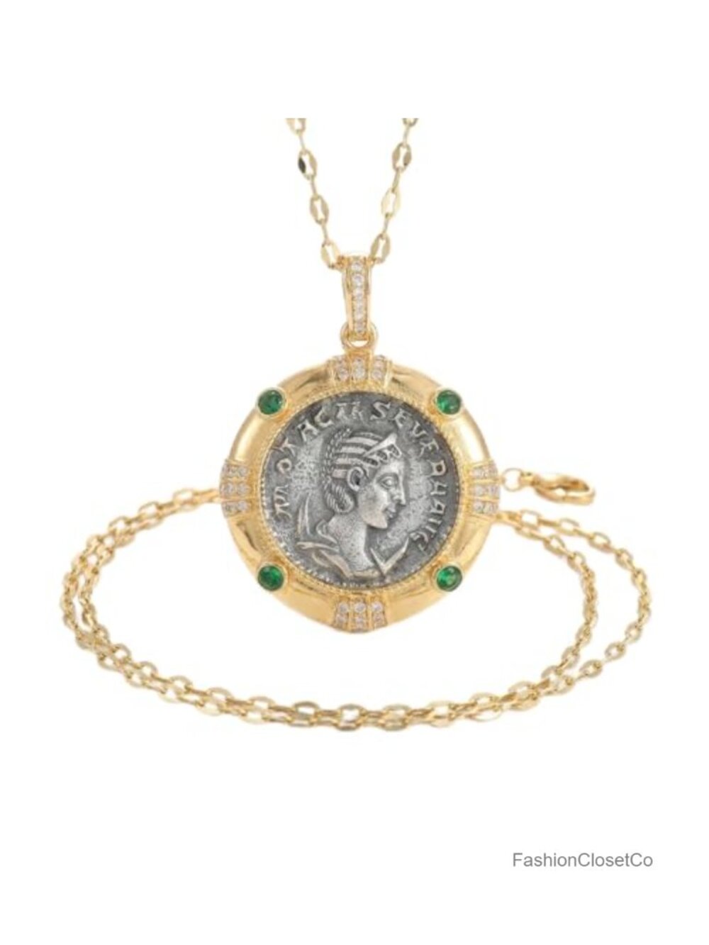 14K Gold Plated Ancient Roman Coin Pendant Necklace for Women